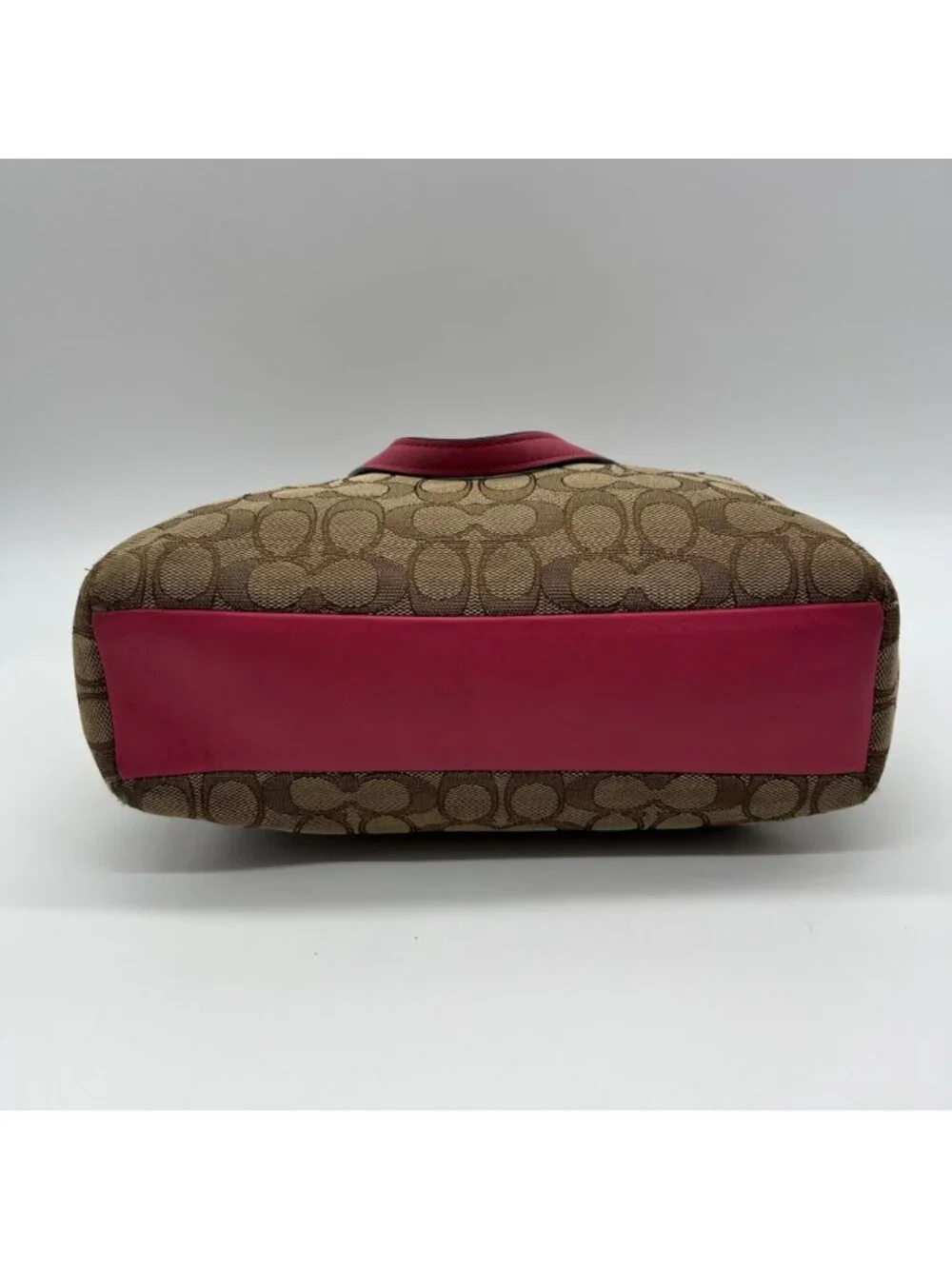 Coach Brown Canvas And Pink Leather Trim Convertible Hand Bag